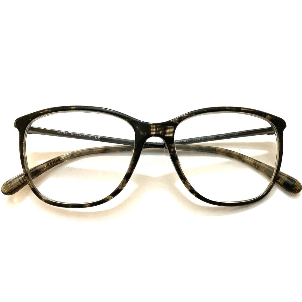 Chanel Eyeglass Frames Only 3294-B 1488 Black Gray Grid Dark Crystals 52-16-140
